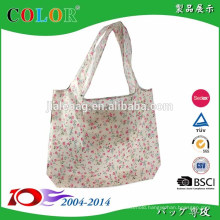 pink flowers pattern 210D polyester drawstring bag